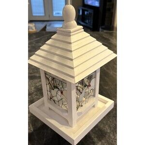 Stained Glass Hummingbird bird-feeder wood and glass 11x6in gazebo style